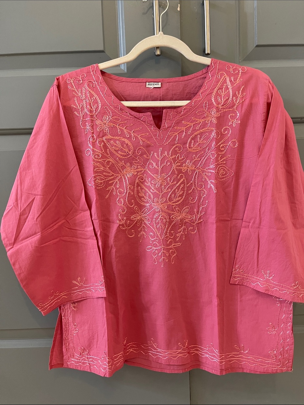 Cotton Embroidered Pink Women’s Tunic Kurta Top Fit Size Medium and Large too